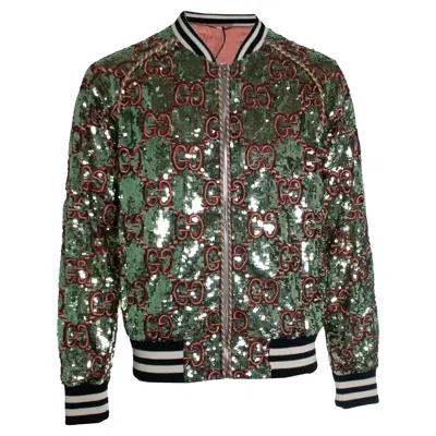 Pre-owned Gucci , All Over Sequin Bomber In Gold And Pink