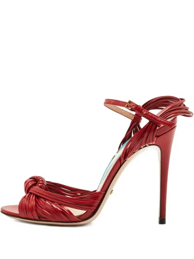 Pre-owned Gucci Allie Knotted Leather Sandals In Red