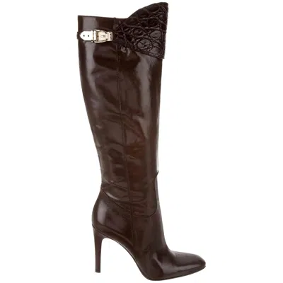 Pre-owned Gucci Alligator And Leather Boots Rare Fall Winter 2005 Sz 8 In Black