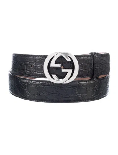 Pre-owned Gucci Alligator Waist Belt In Black