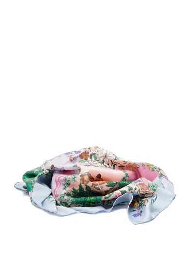 Gucci Allover Floral Print Silk Carré In Blue