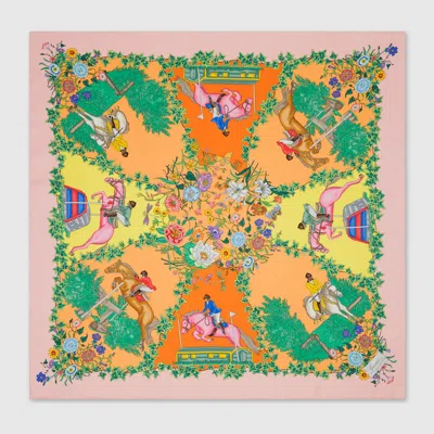 Gucci Flower Silk Square Towel In Multicolor