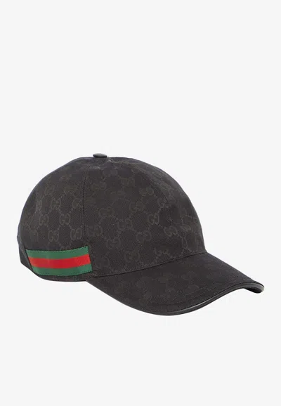 Gucci Gg Supreme Baseball Cap With Web Band In Black