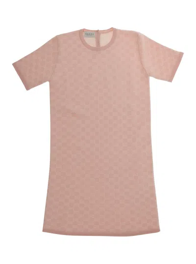 Gucci All-over Gg Logo Wool Dress In Pink
