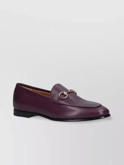 Gucci Almond Toe Leather Loafers With Metallic Hardware In Red