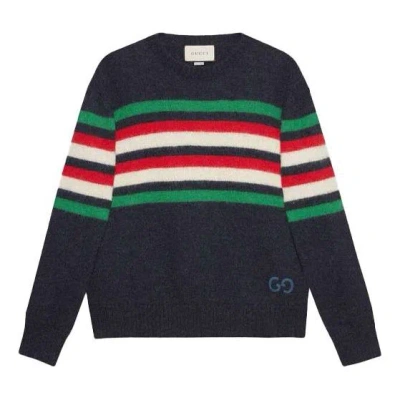 Gucci Alpaca Wool Stripe Crew Knit 'navy' In Blue