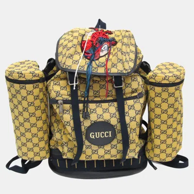 Pre-owned Gucci Alpina Trekking Large Dark Navy Yellow Gg Canvas Leather Men's Backpack Bag In Multi