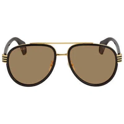 Pre-owned Gucci Amber Pilot Men's Sunglasses Gg0447s 002 58 Gg0447s 002 58 In Orange