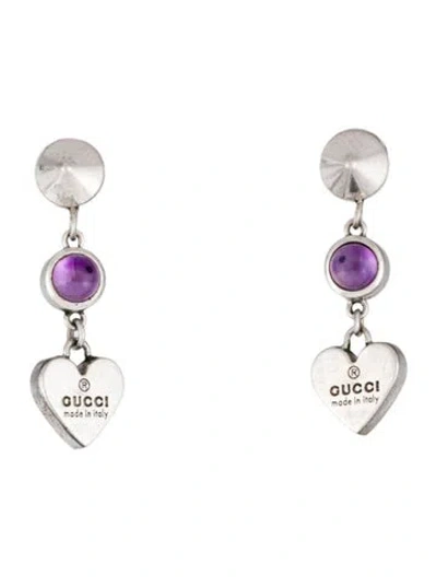 Pre-owned Gucci Amethyst Trademark Heart Drop Earrings In Multi