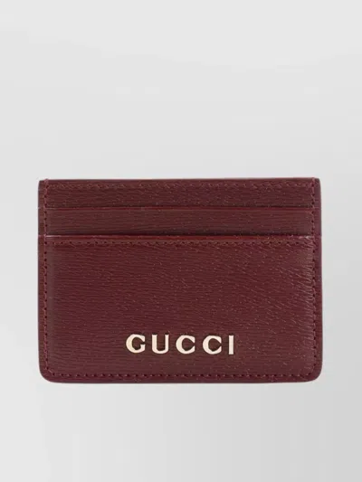 Gucci Script Leather Card Holder In Brown