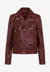 Gucci Leather Biker Jacket Puffer Jackets Brown In Burgundy