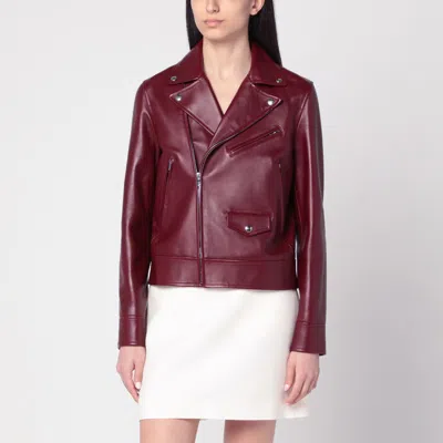Gucci Anchor Red Leather Biker Jacket In Multicolor