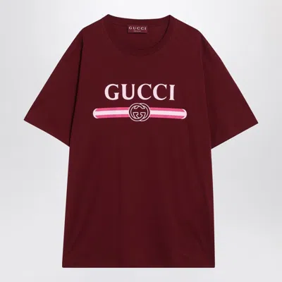Gucci Anchor Red T-shirt With Logo Print Men In Burgundy