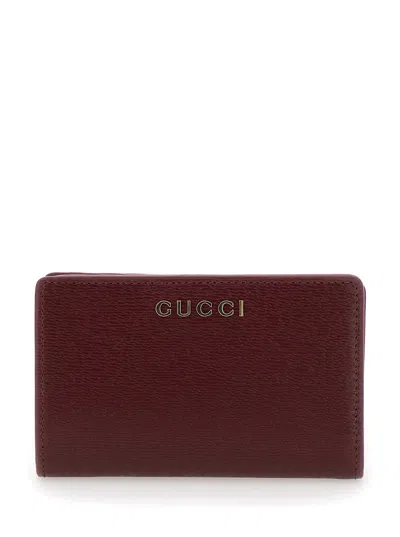 Gucci Ancora Red Wallet With Metallic Logo Lettering On The Front In Leather Woman