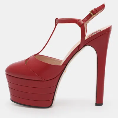 Pre-owned Gucci Angel Size 38.5 Red Leather Platform Sandals