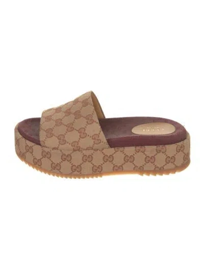 Pre-owned Gucci Angelina Gg Canvas Slides In Brown