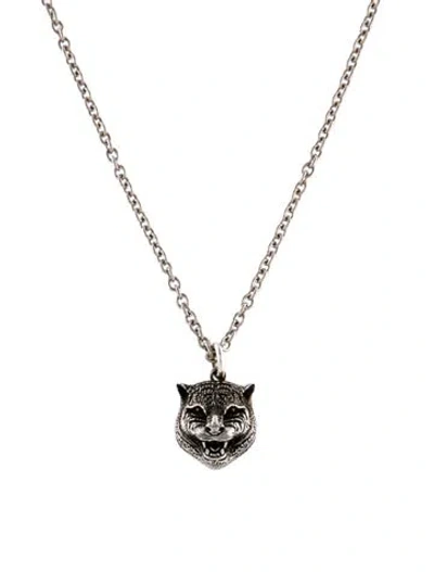 Pre-owned Gucci Anger Forest Feline Head Pendant Necklace, 23.25" In Multi