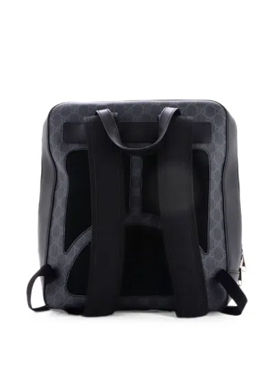 Pre-owned Gucci Angry Cat Web Gg Coated Canvas With Applique Medium Backpack In Black