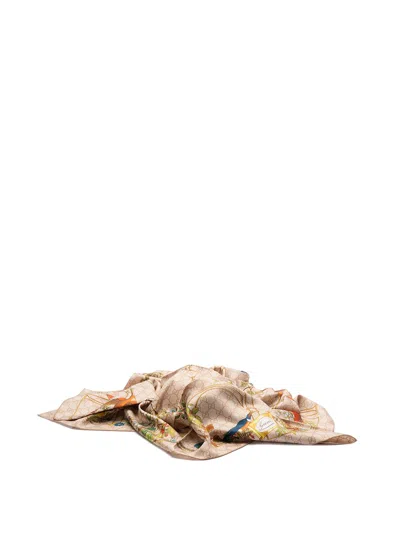 Gucci Animal And Floral Print Foulard In Beige