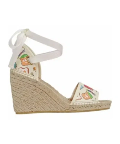 Gucci Animal Print Wedge Sandals In Nude
