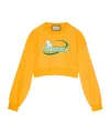 Gucci Crew Neck Cropped Sweatshirt With Graphic Print In Yellow