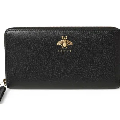 Pre-owned Gucci Animalier Black Leather Coin Purse/coin Case ()