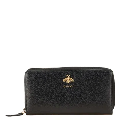 Pre-owned Gucci Animalier Black Leather Long Wallet (bi-fold) ()