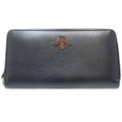 Pre-owned Gucci Animalier Black Leather Long Wallet (bi-fold) ()