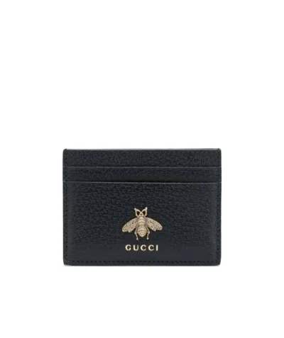 Gucci Animalier Leather Card Case In Black