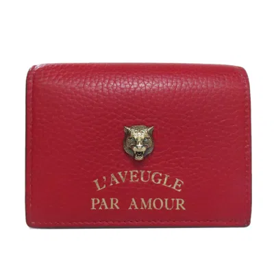 Pre-owned Gucci Animalier Red Color Leather Wallet (bi-fold) ()