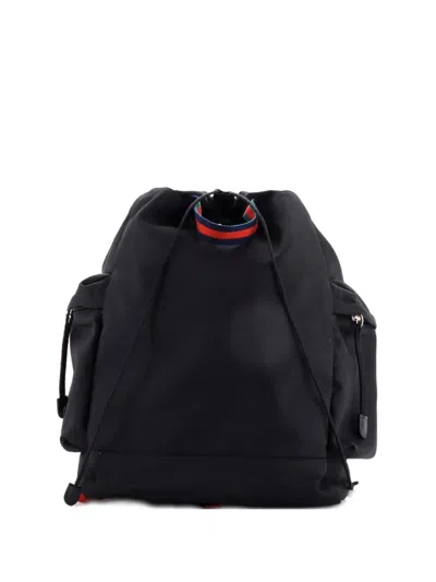 Pre-owned Gucci Animalier Web Drawstring Techno Canvas Large Backpack In Black