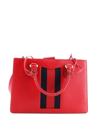 Pre-owned Gucci Animalier Web Top Handle Leather Medium Tote Bag In Red