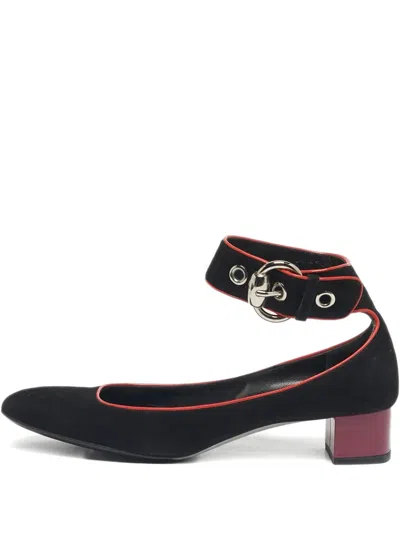 Pre-owned Gucci Ankle Strap Block Heel Pumps In Black