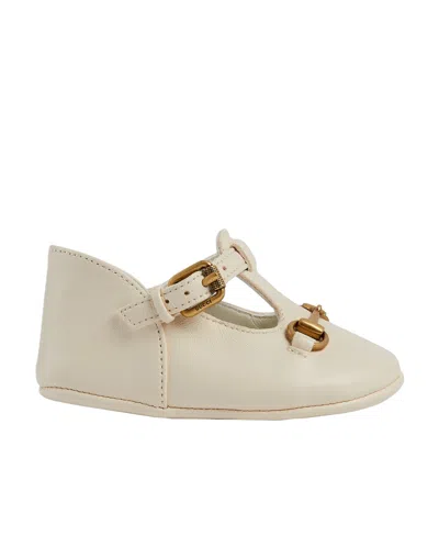 Gucci Ankle-strap Leather Pre-walkers In Nude