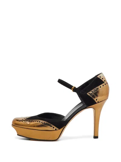 Pre-owned Gucci Ankle-strap Platform Pumps In Gold
