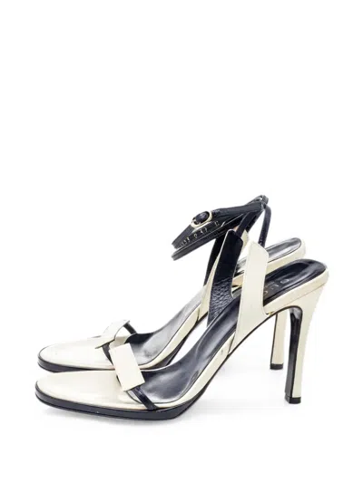 Pre-owned Gucci Ankle-wrap Heeled Sandals In White