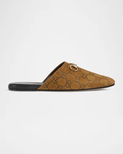 GUCCI ANNETTE GG SUEDE FLAT MULES