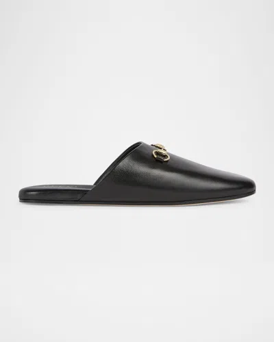 Gucci Women Black Nappa Leather Mules With Horsebit