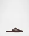 Gucci Annette Leather Flat Mules In Brown