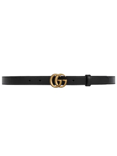 Gucci Antique Brass Double G Buckle Belt - W 4cm X H 3cm In Black