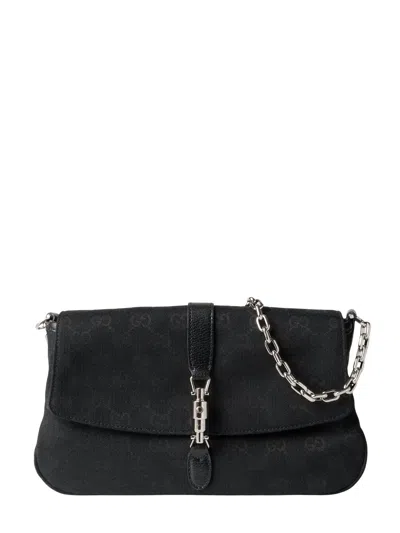Gucci Aperitivo Medium Mini Handbag In Gg Jacquard Fabric With Leather Strap In Black