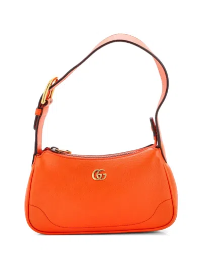 Pre-owned Gucci Aphrodite Leather Mini Shoulder Bag In Orange
