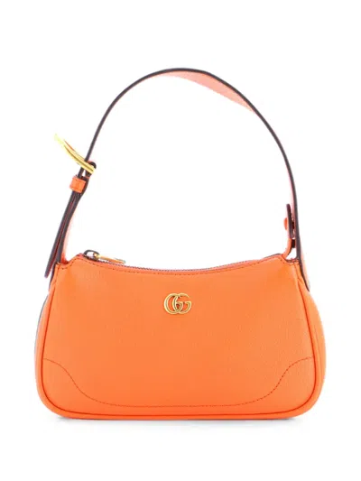 Pre-owned Gucci Aphrodite Leather Mini Shoulder Bag In Orange