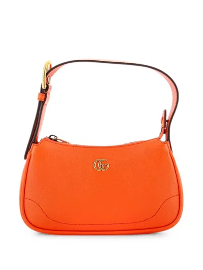 Pre-owned Gucci Aphrodite Leather Mini Shoulder Bag In Orange