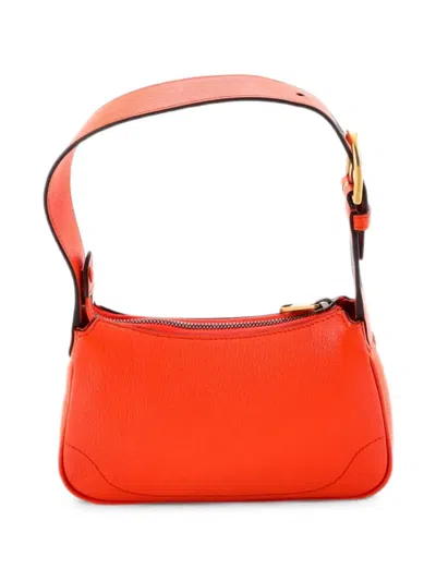 Pre-owned Gucci Aphrodite Leather Mini Shoulder Bag In Orange