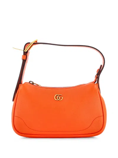 Pre-owned Gucci Aphrodite Leather Mini Shoulder Bag In Orange