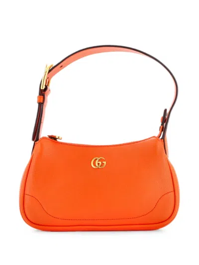 Pre-owned Gucci Aphrodite Leather Mini Shoulder Bag In Orange