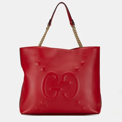 Pre-owned Gucci Apollo Leather Tote In Red