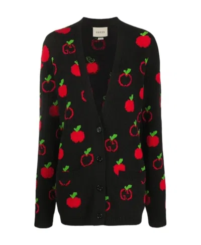 Gucci Apple Jacquard Cardigan In Black