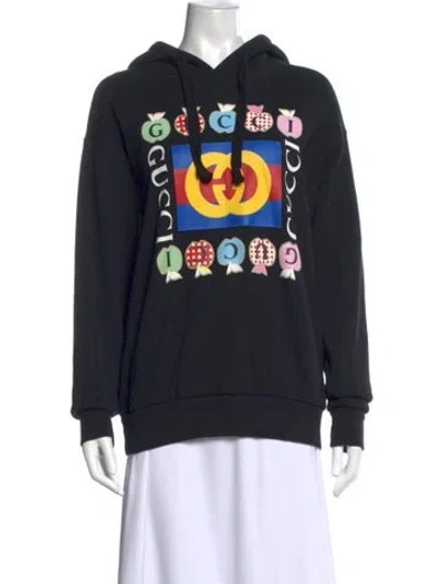 Pre-owned Gucci Apple Print Hoodie Graphic Print Hoodie In Black